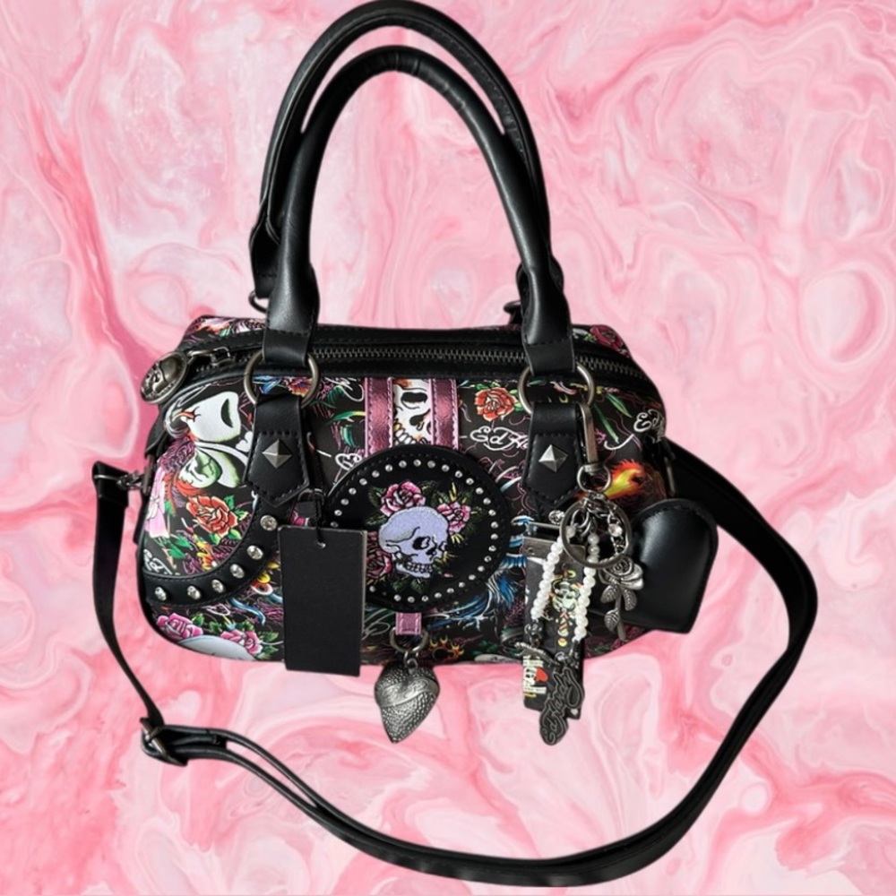 Ed Hardy Floral Tattoo Skull Satchel NWT - Picture 15 of 15